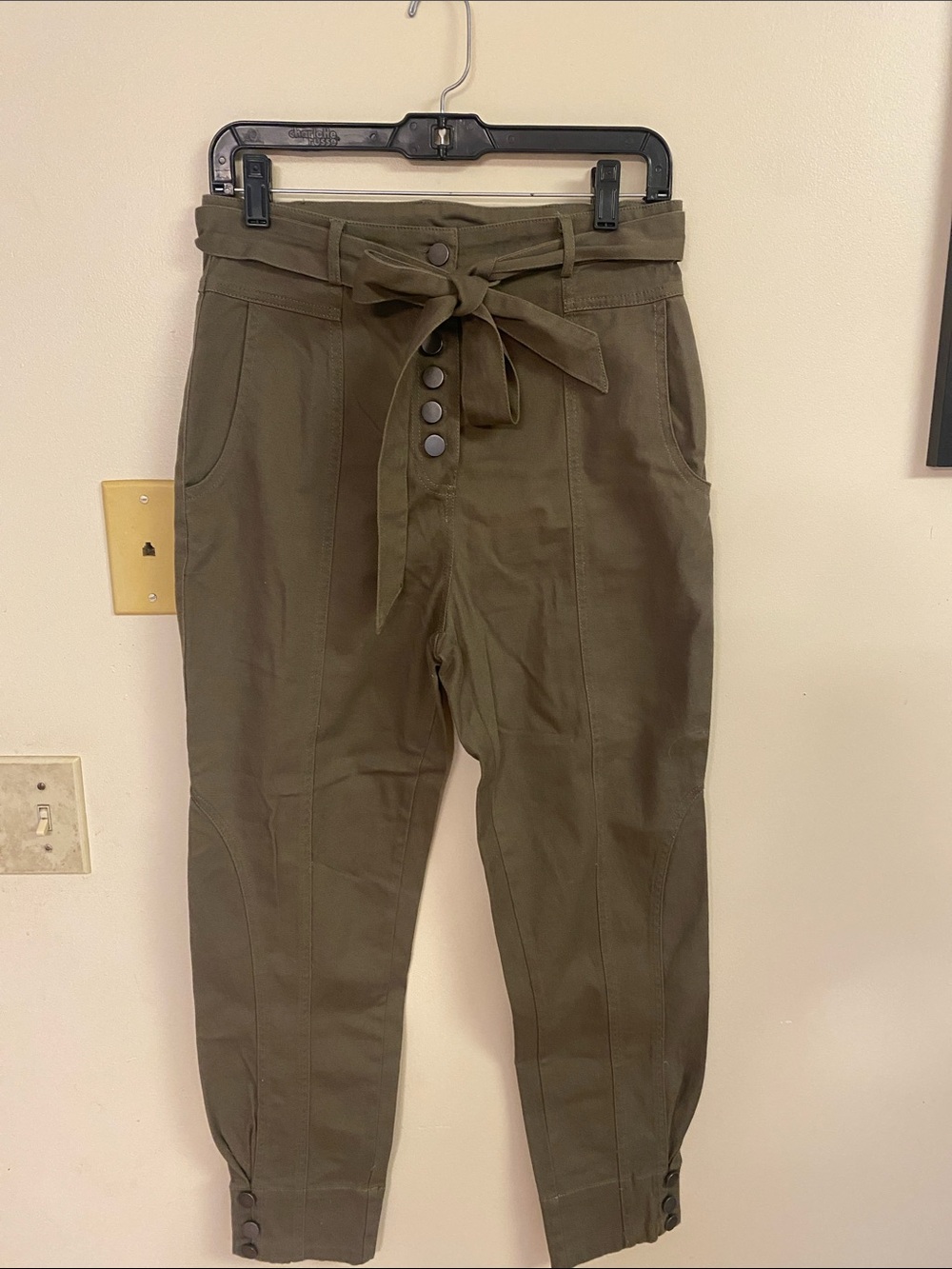 Blu Pepper Olive Green High Rise Paperbag Waist Button Fly Utility Pants Medium